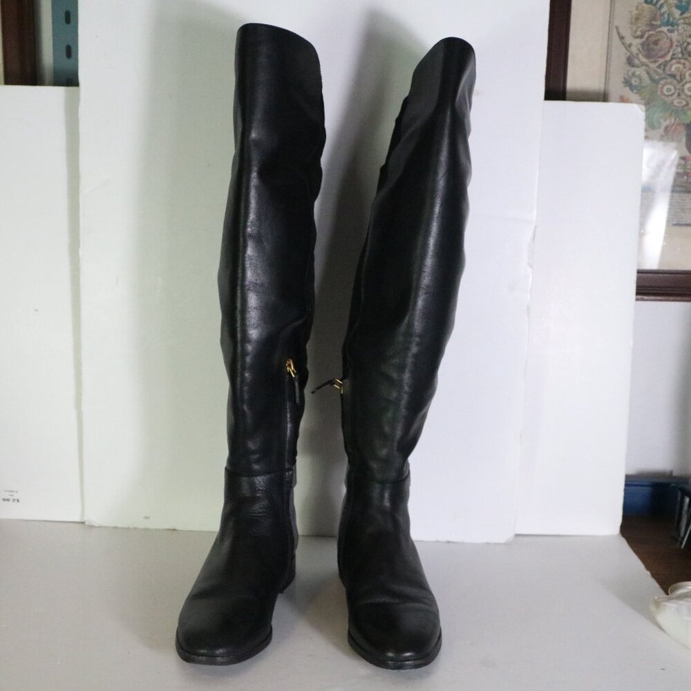 Tory Burch Marsden Over the Knee Boots Womens 7.5 Black Suede Leather Two Tone - Picture 6 of 11
